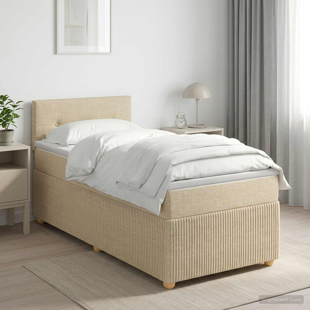 vidaXL Łóżko kontynentalne z materacem kremowy 90 x 200 cm tkanina