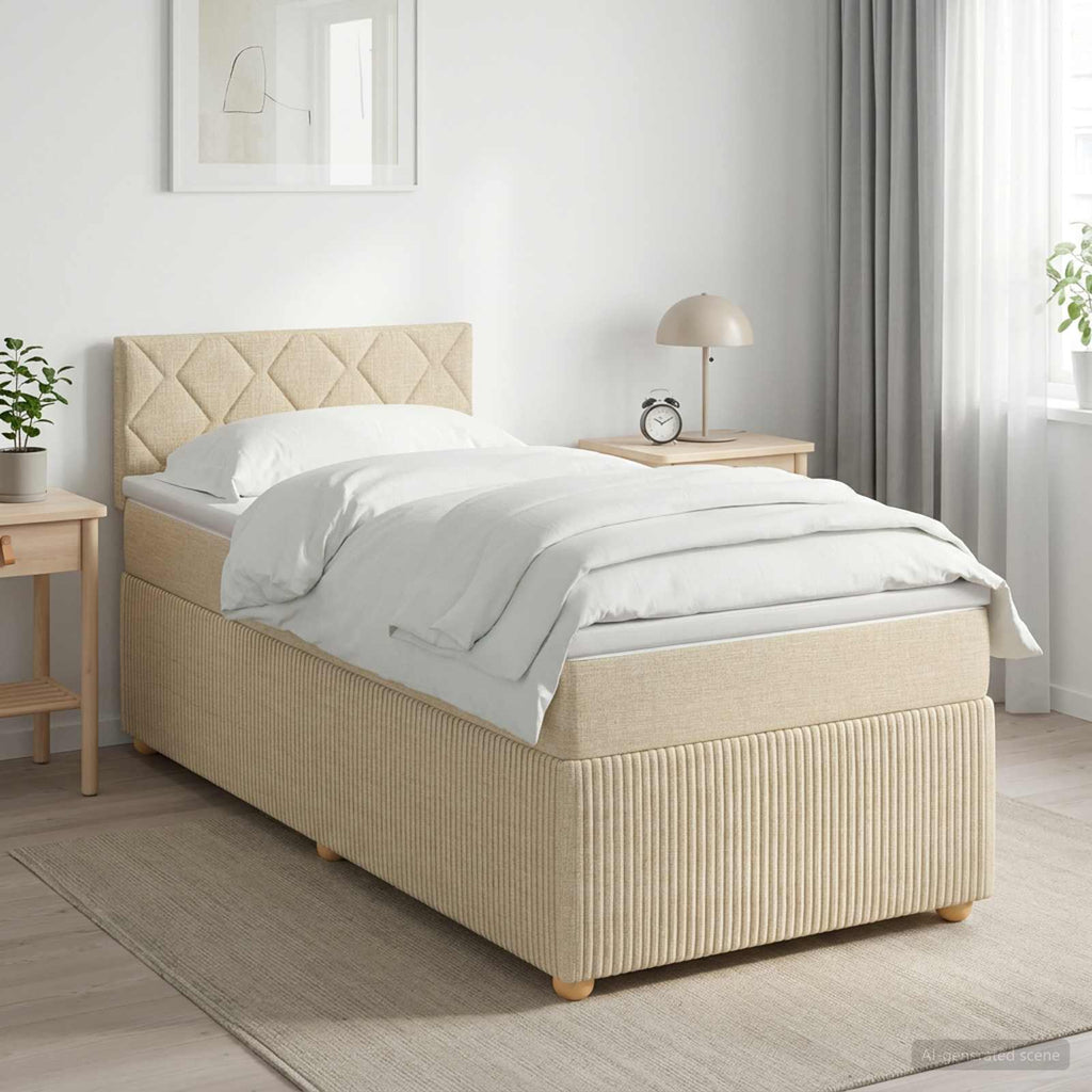 vidaXL Łóżko kontynentalne z materacem kremowy 90 x 200 cm tkanina