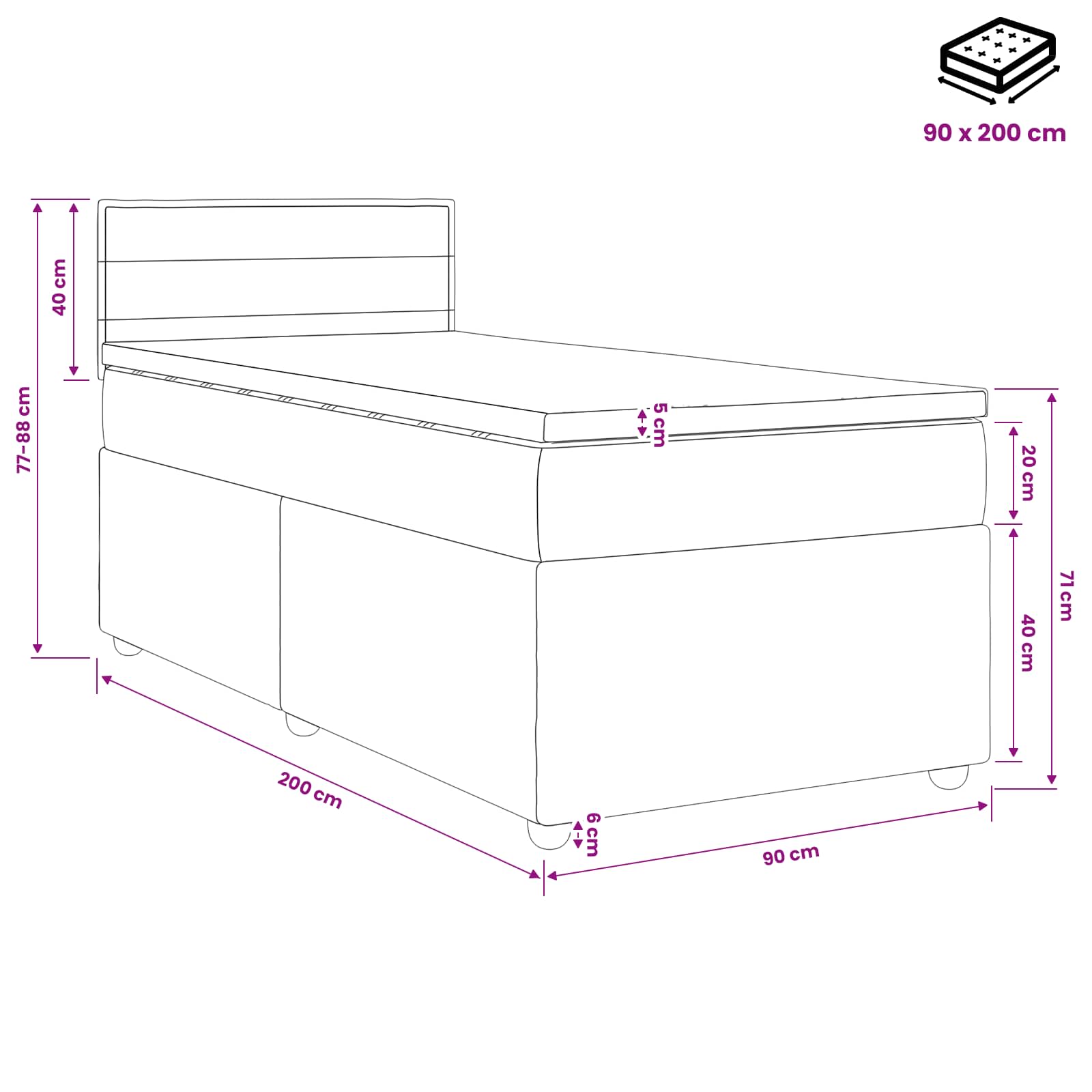 vidaXL Łóżko kontynentalne z materacem Ciemny brąz 90 x 200 cm tkanina