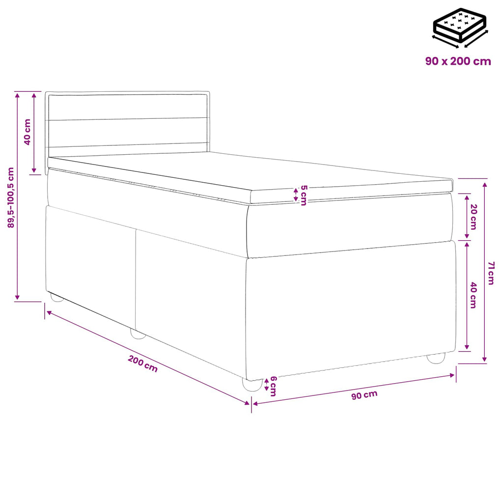 vidaXL Łóżko kontynentalne z materacem Ciemnoszary 90 x 200 cm tkanina