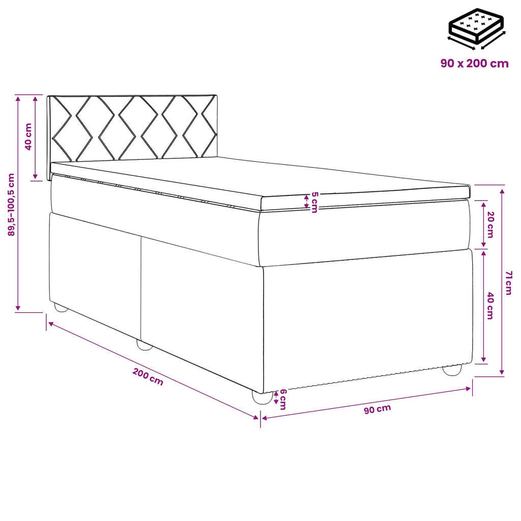 vidaXL Łóżko kontynentalne z materacem kremowy 90 x 200 cm tkanina