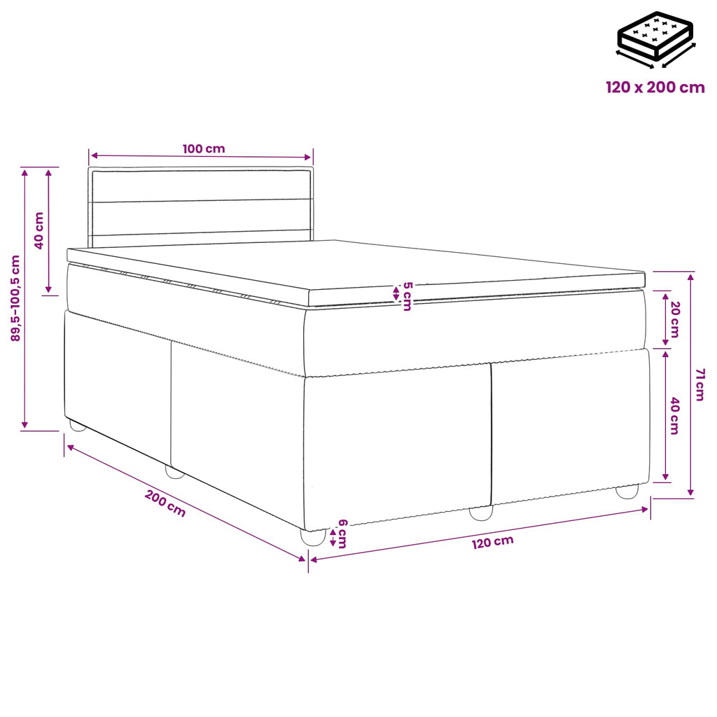 vidaXL Łóżko kontynentalne z materacem jasnoszary 120 x 200 cm tkanina