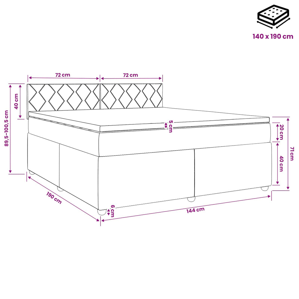 vidaXL Łóżko kontynentalne z materacem kremowy 140 x 190 cm tkanina