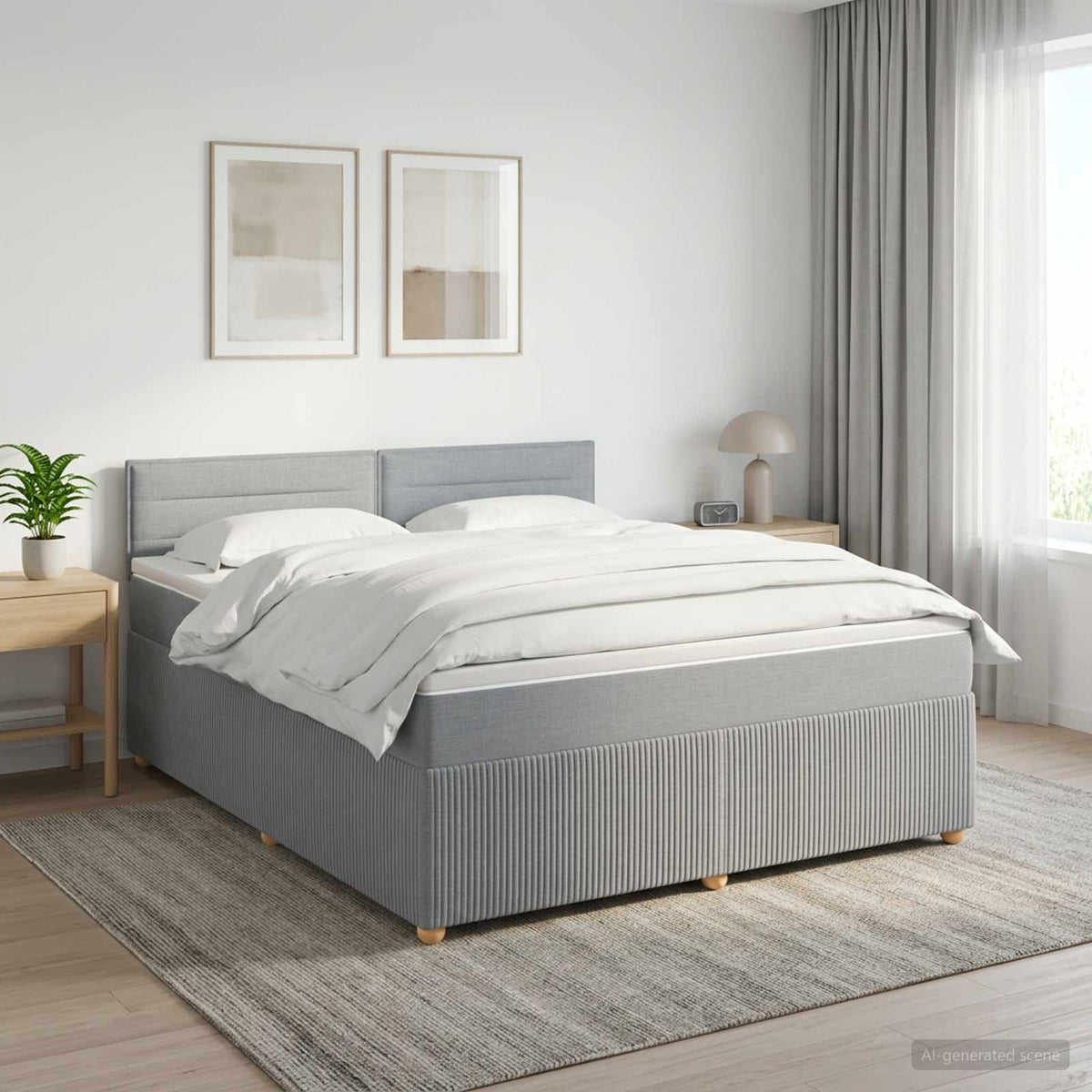 vidaXL Łóżko kontynentalne z materacem jasnoszary 160 x 200 cm tkanina