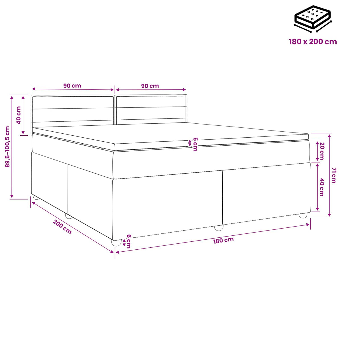 vidaXL Łóżko kontynentalne z materacem jasnoszary 180 x 200 cm tkanina