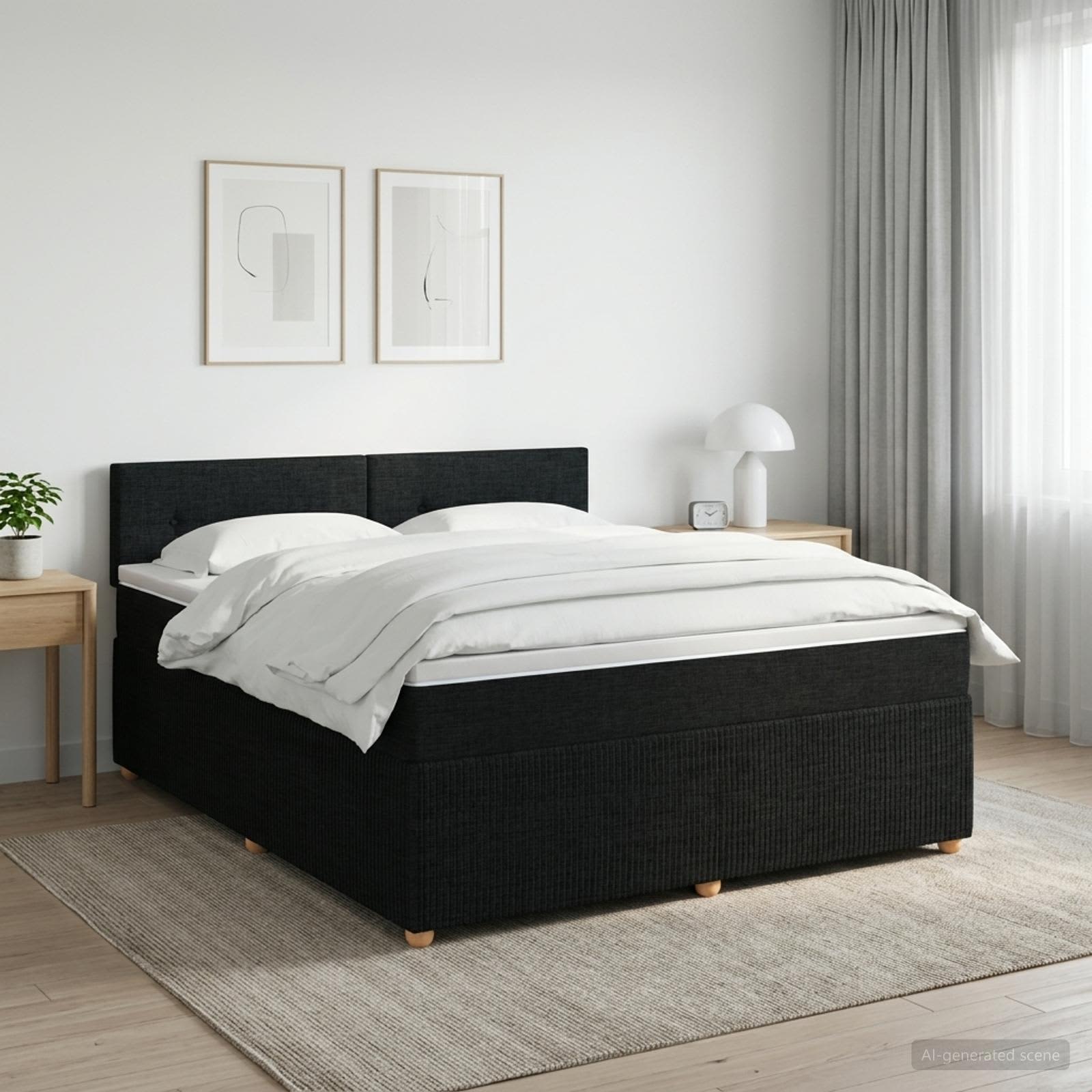 vidaXL Łóżko kontynentalne z materacem Czarny 140 x 190 cm tkanina