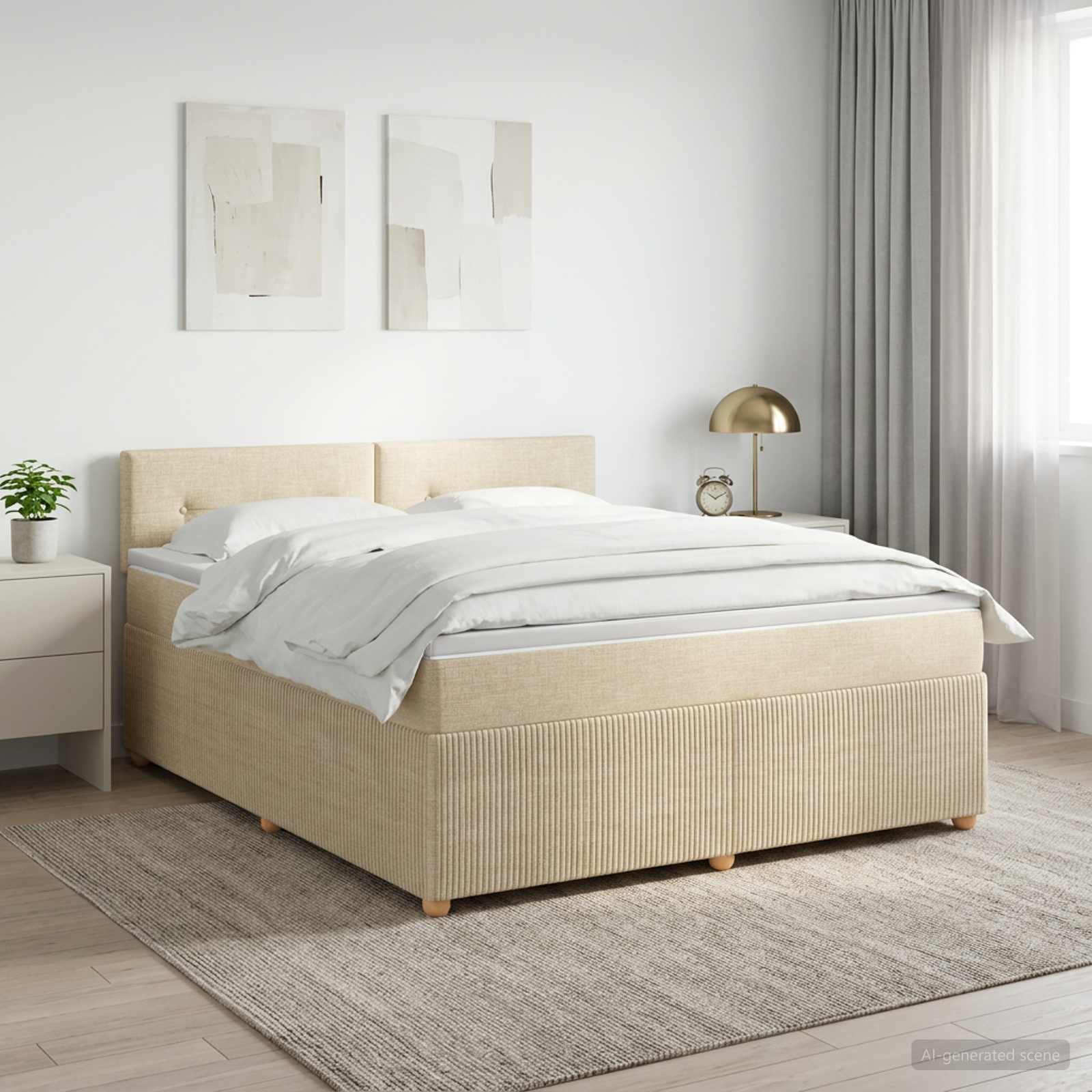 vidaXL Łóżko kontynentalne z materacem kremowy 160 x 200 cm tkanina