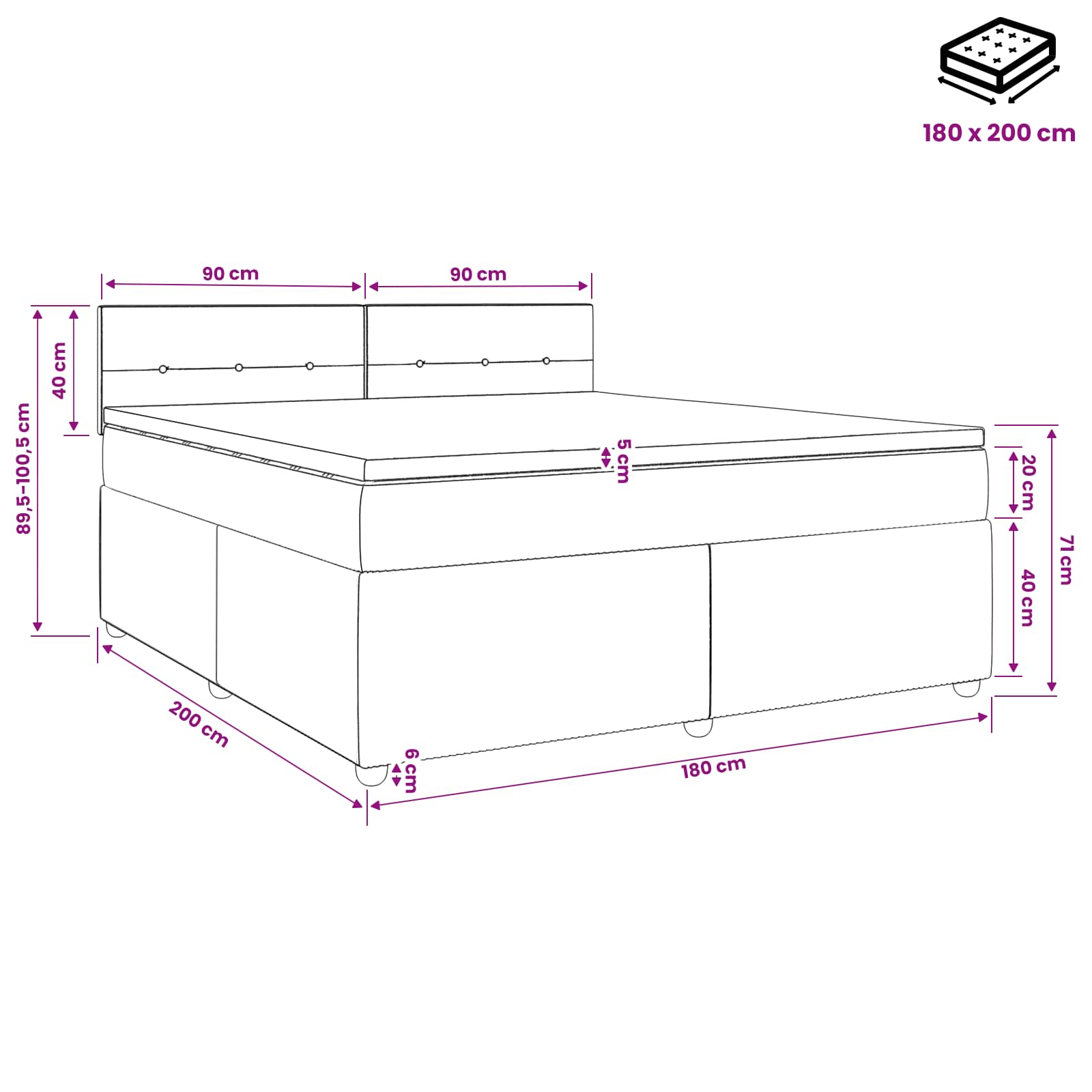 vidaXL Łóżko kontynentalne z materacem niebieski 180 x 200 cm tkanina