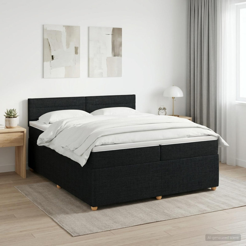 vidaXL Łóżko kontynentalne z materacem Czarny 200 x 200 cm tkanina