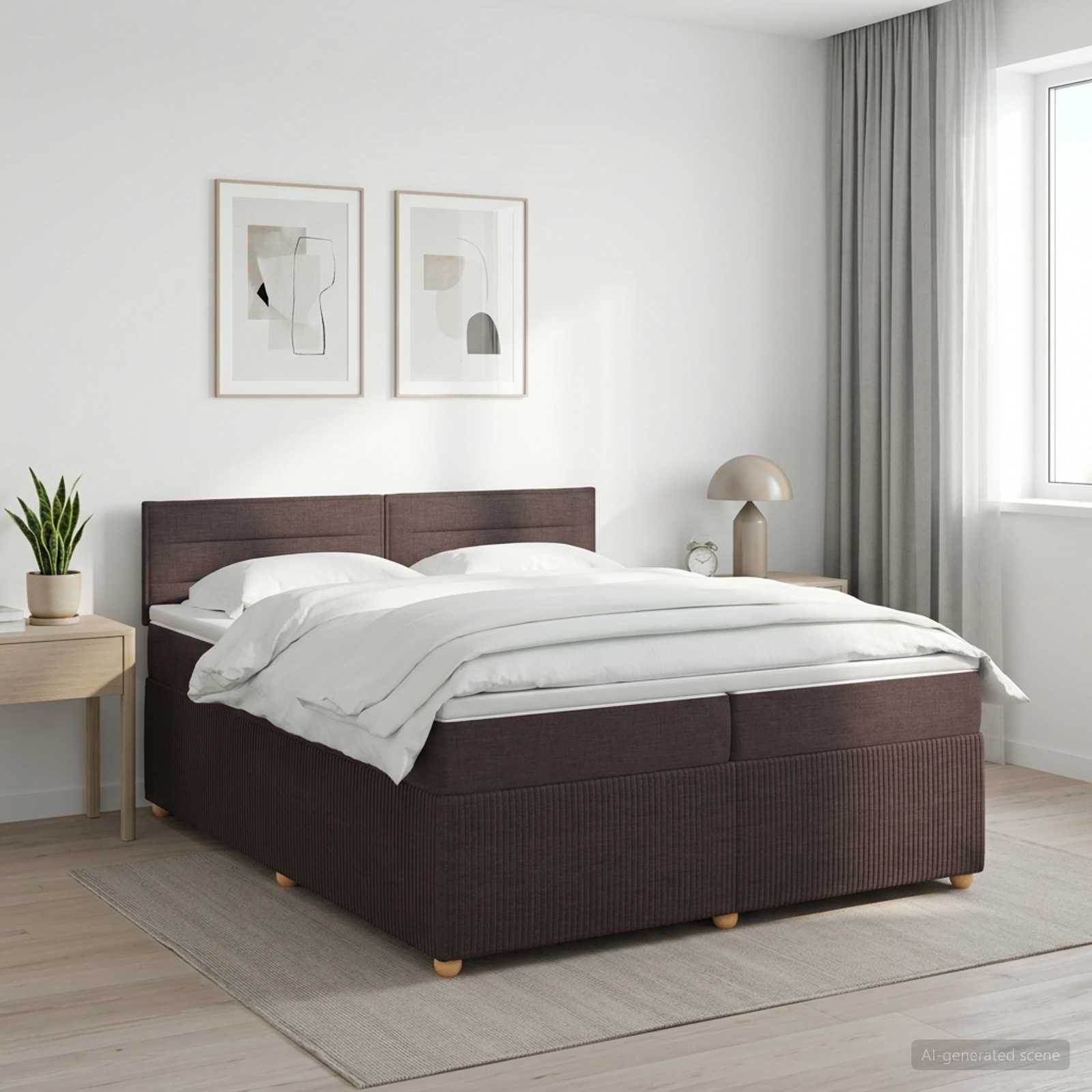 vidaXL Łóżko kontynentalne z materacem Ciemny brąz 200 x 200 cm