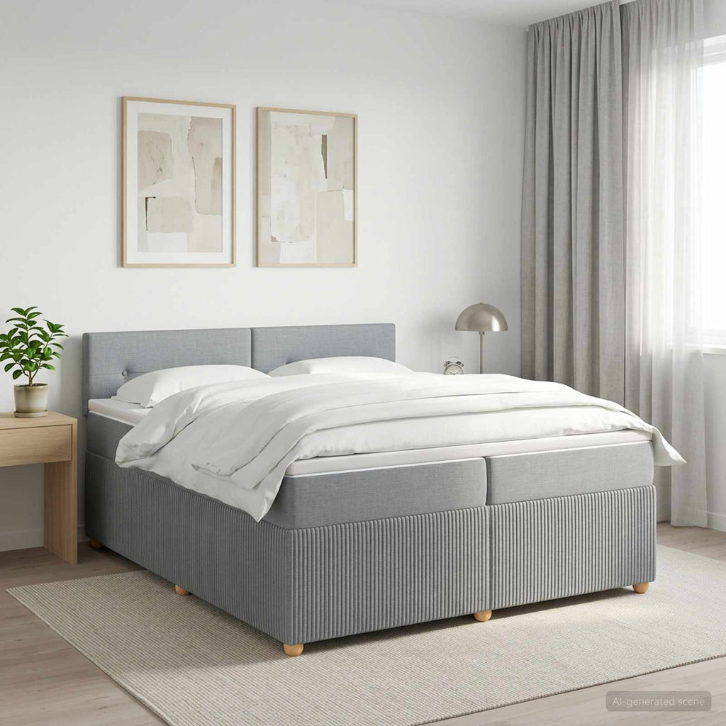 vidaXL Łóżko kontynentalne z materacem jasnoszary 200 x 200 cm tkanina