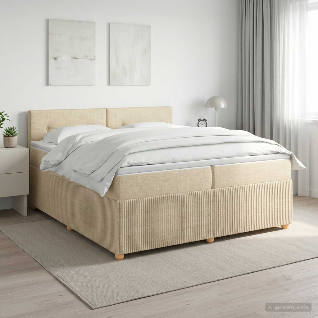 vidaXL Łóżko kontynentalne z materacem kremowy 200 x 200 cm tkanina