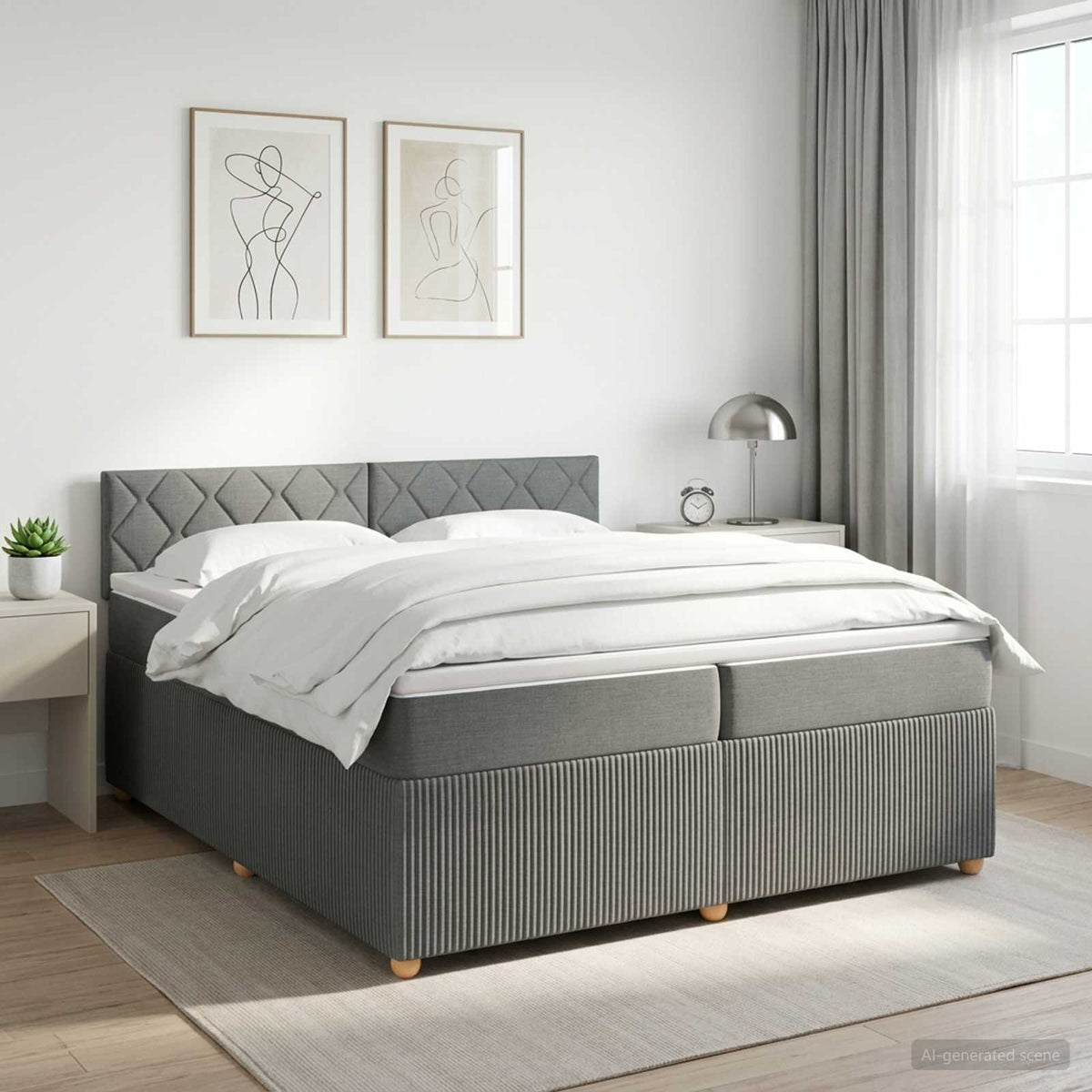 vidaXL Łóżko kontynentalne z materacem ciemnoszary 200 x 200 cm