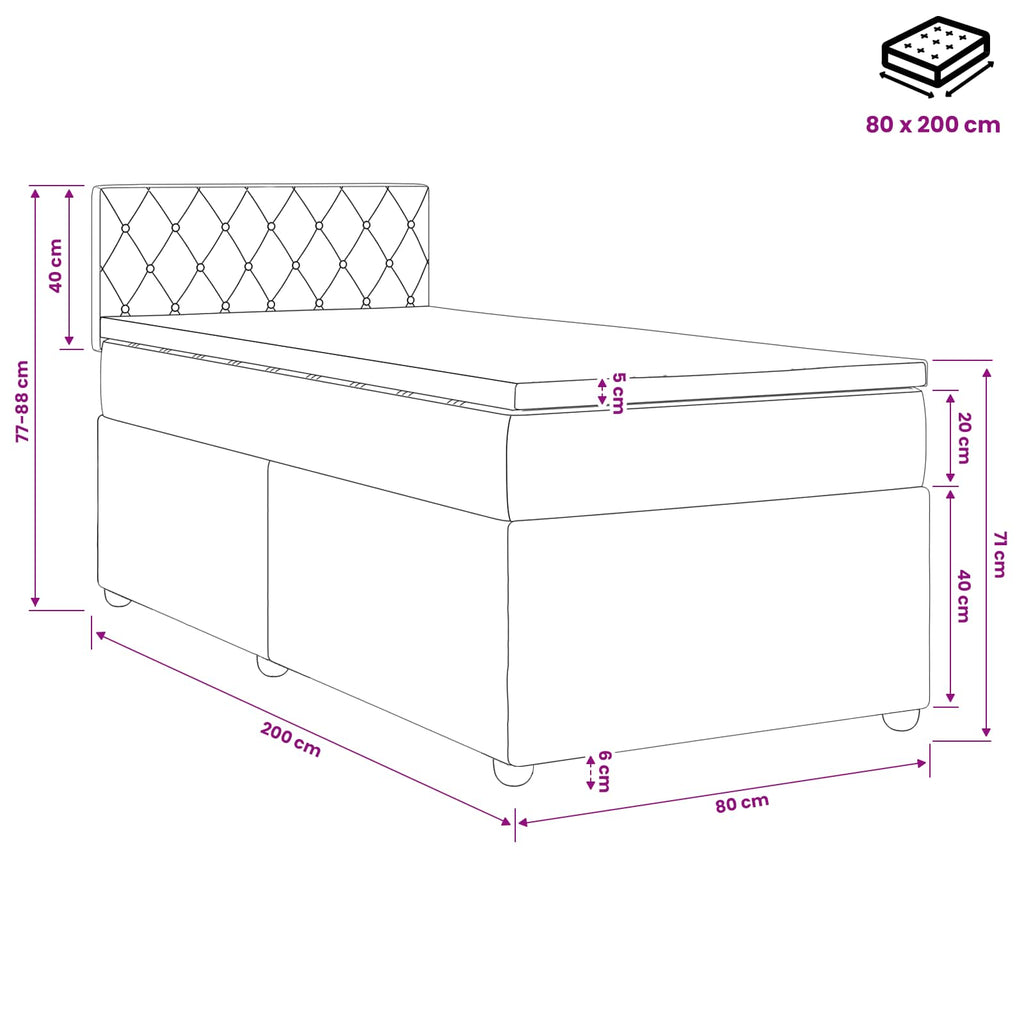 vidaXL Łóżko kontynentalne z materacem jasnoszary 80 x 200 cm Welur