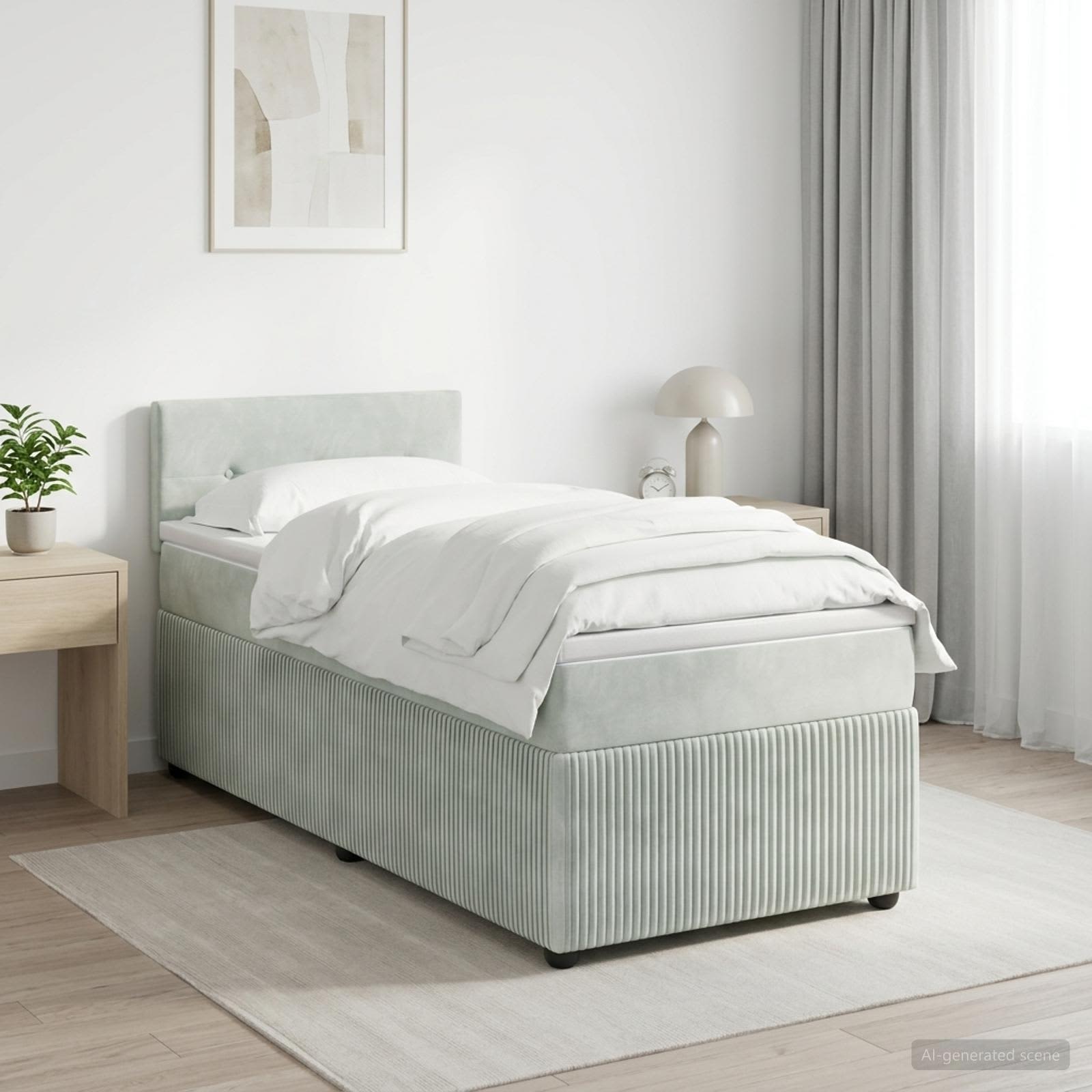 vidaXL Łóżko kontynentalne z materacem jasnoszary 80 x 200 cm Welur