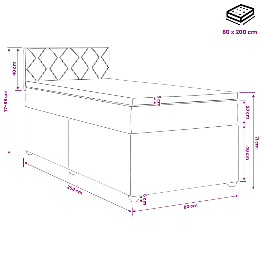 vidaXL Łóżko kontynentalne z materacem Ciemnoniebieski 80 x 200 cm