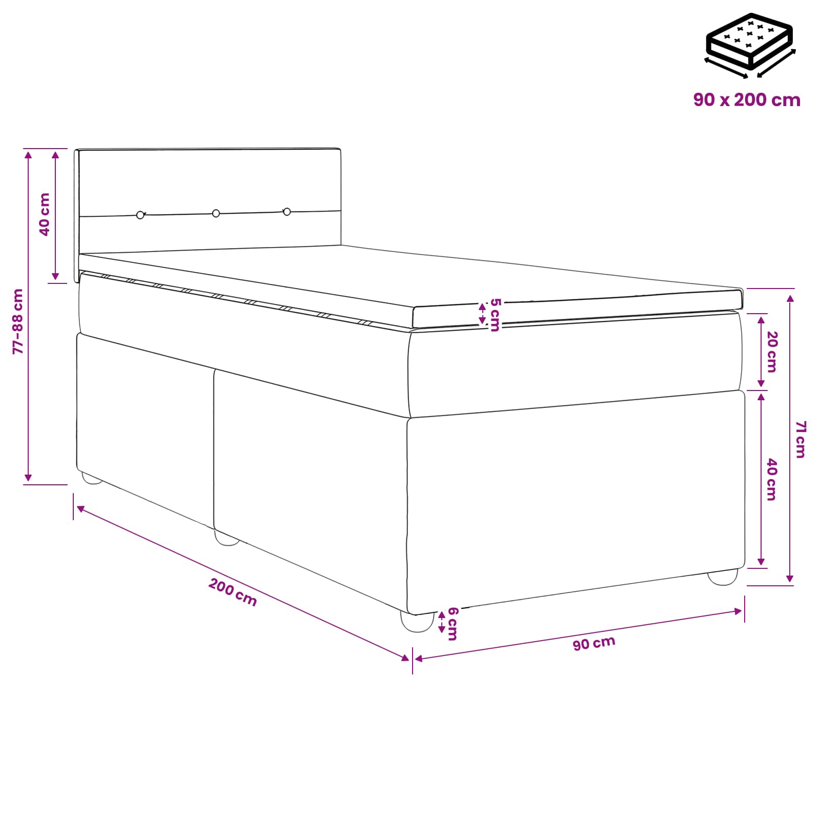 vidaXL Łóżko kontynentalne z materacem Ciemnoniebieski 90 x 200 cm