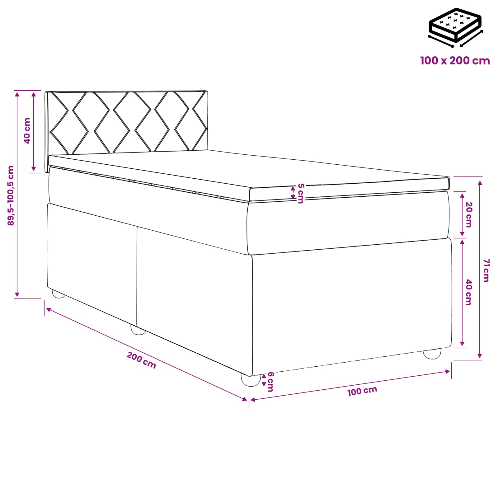 vidaXL Łóżko kontynentalne z materacem Ciemnozielony 100 x 200 cm