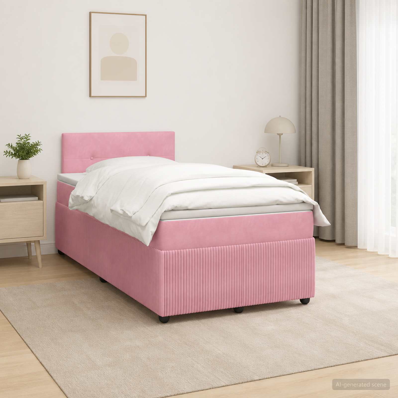 vidaXL Łóżko kontynentalne z materacem różowy 120 x 200 cm Welur