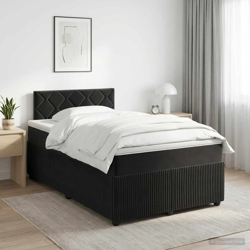 vidaXL Łóżko kontynentalne z materacem Czarny 120 x 200 cm Welur