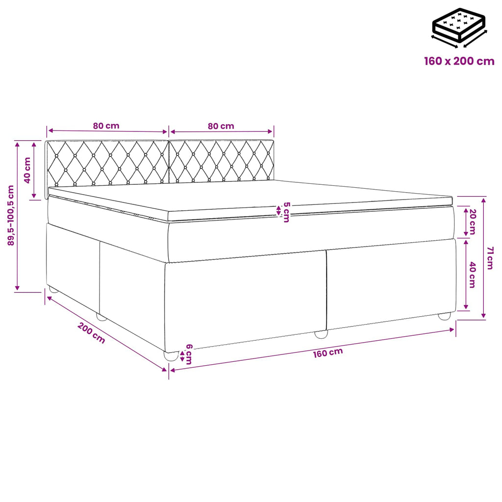 vidaXL Łóżko kontynentalne z materacem różowy 160 x 200 cm Welur