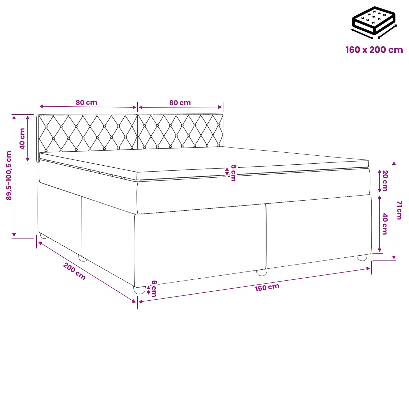 vidaXL Łóżko kontynentalne z materacem różowy 160 x 200 cm Welur