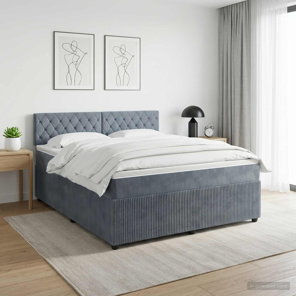 vidaXL Łóżko kontynentalne z materacem ciemnoszary 140 x 200 cm Welur