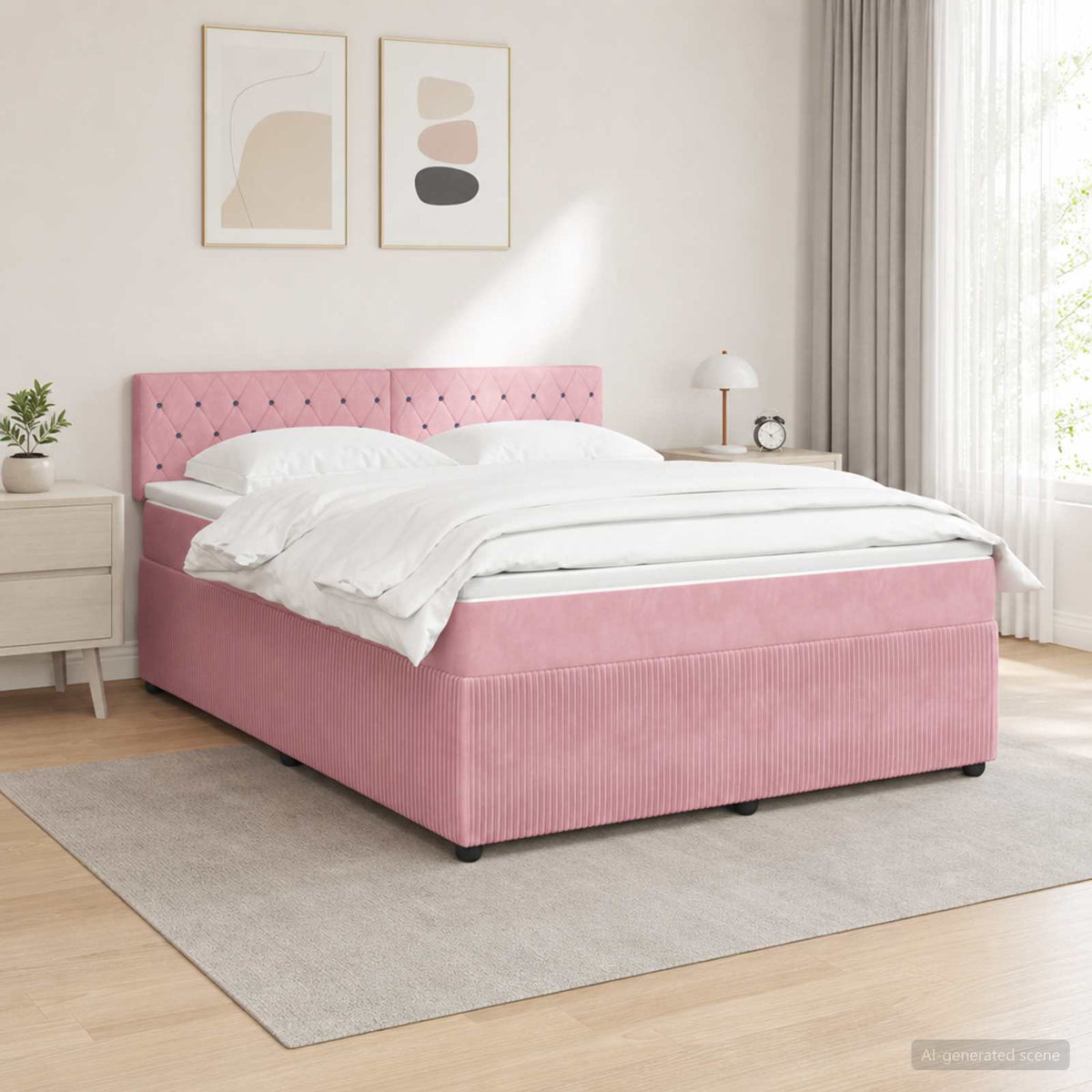 vidaXL Łóżko kontynentalne z materacem różowy 140 x 190 cm Welur
