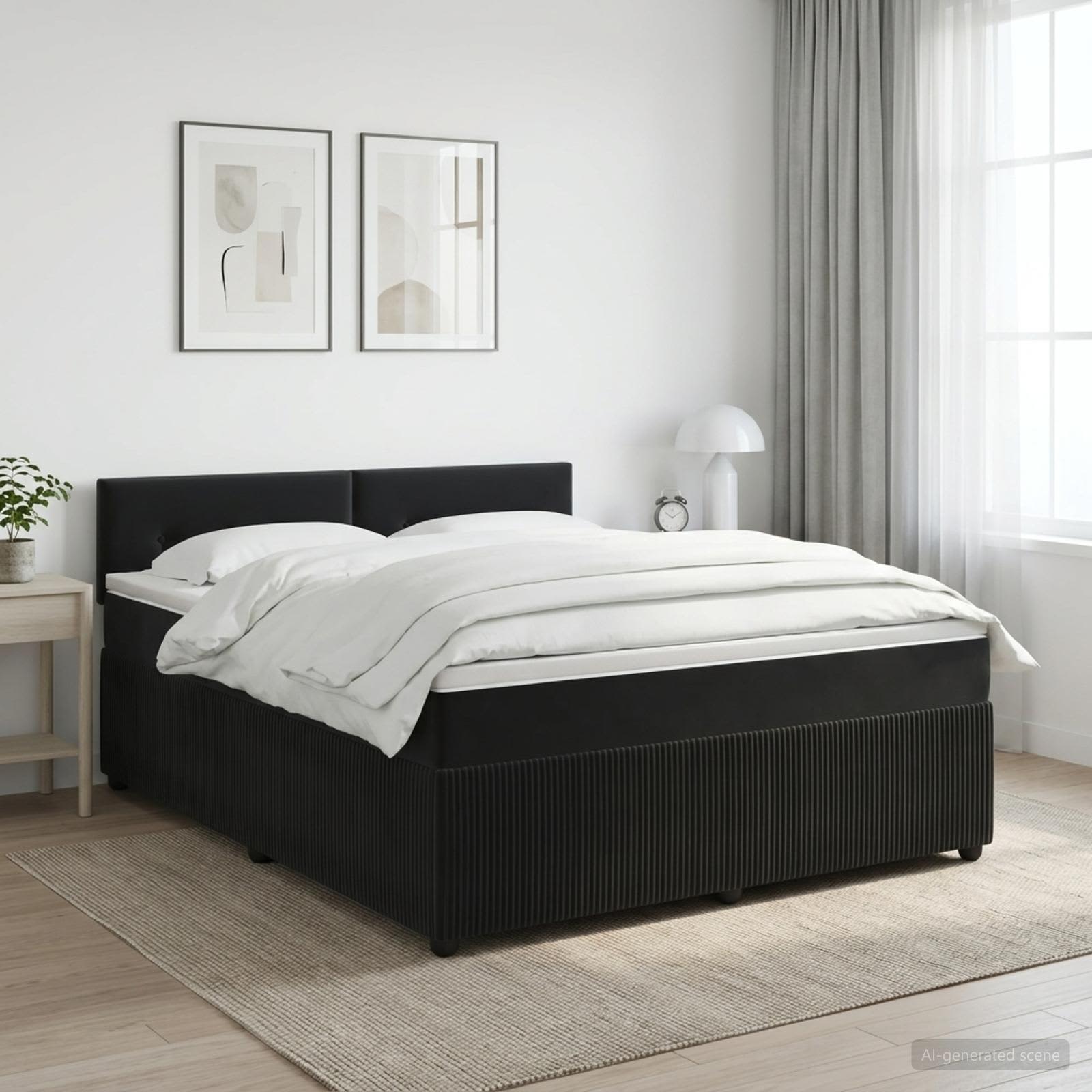 vidaXL Łóżko kontynentalne z materacem Czarny 160 x 200 cm Welur