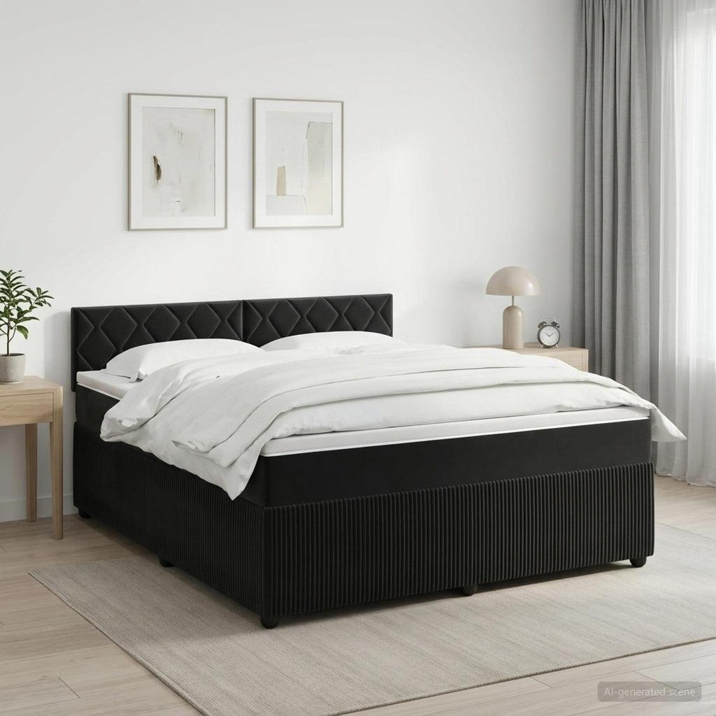 vidaXL Łóżko kontynentalne z materacem Czarny 160 x 200 cm Welur
