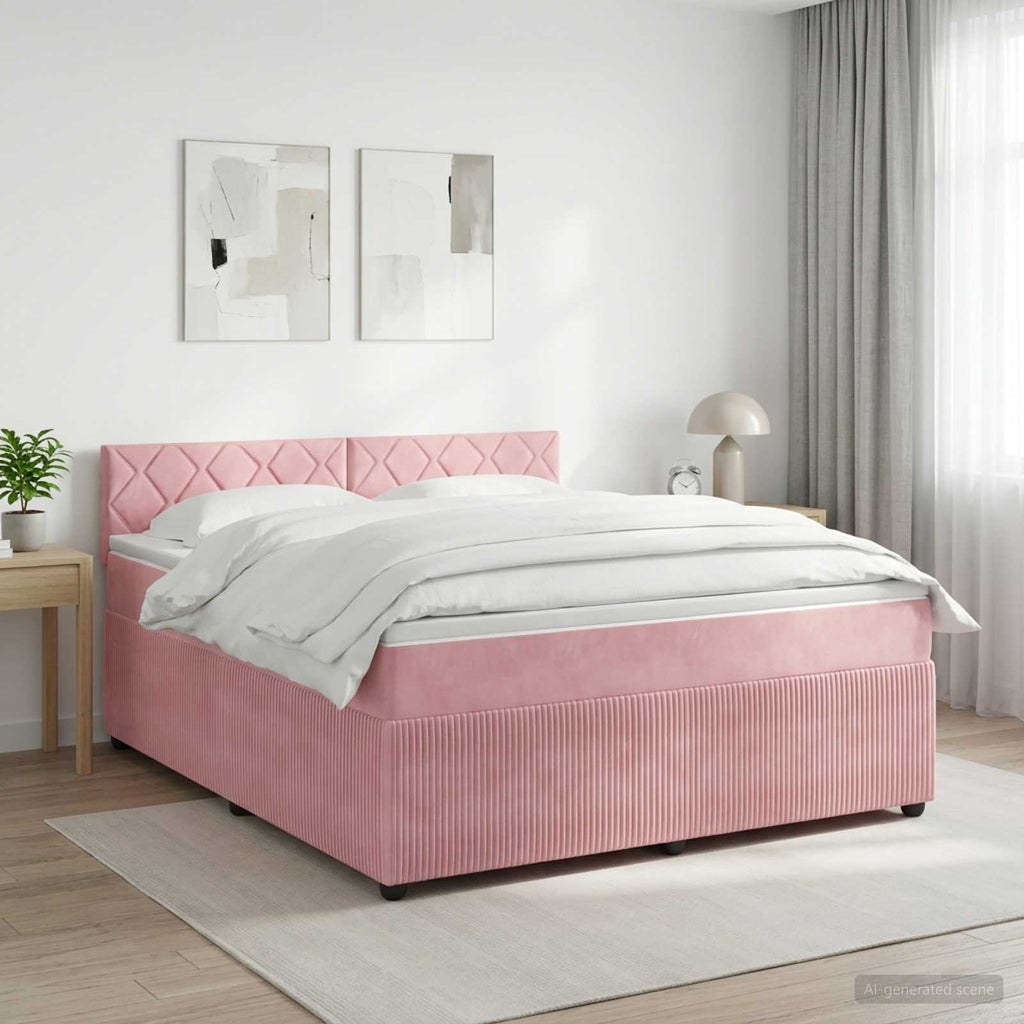 vidaXL Łóżko kontynentalne z materacem różowy 160 x 200 cm Welur