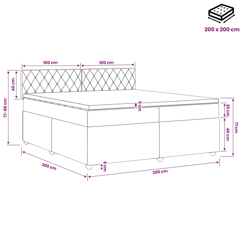 vidaXL Łóżko kontynentalne z materacem ciemnoszary 200 x 200 cm Welur