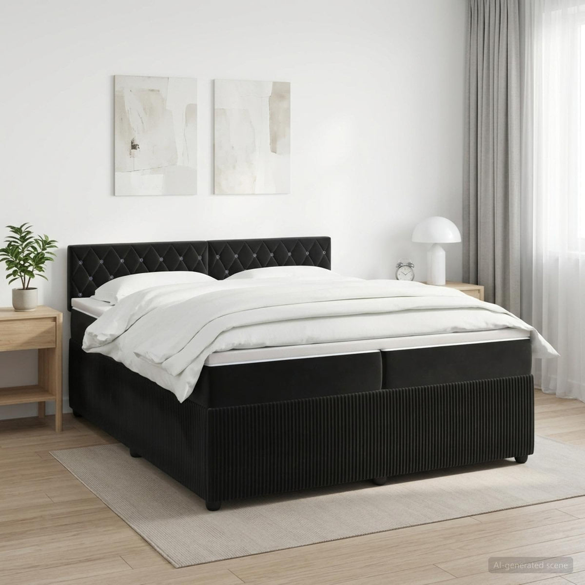 vidaXL Łóżko kontynentalne z materacem Czarny 200 x 200 cm Welur