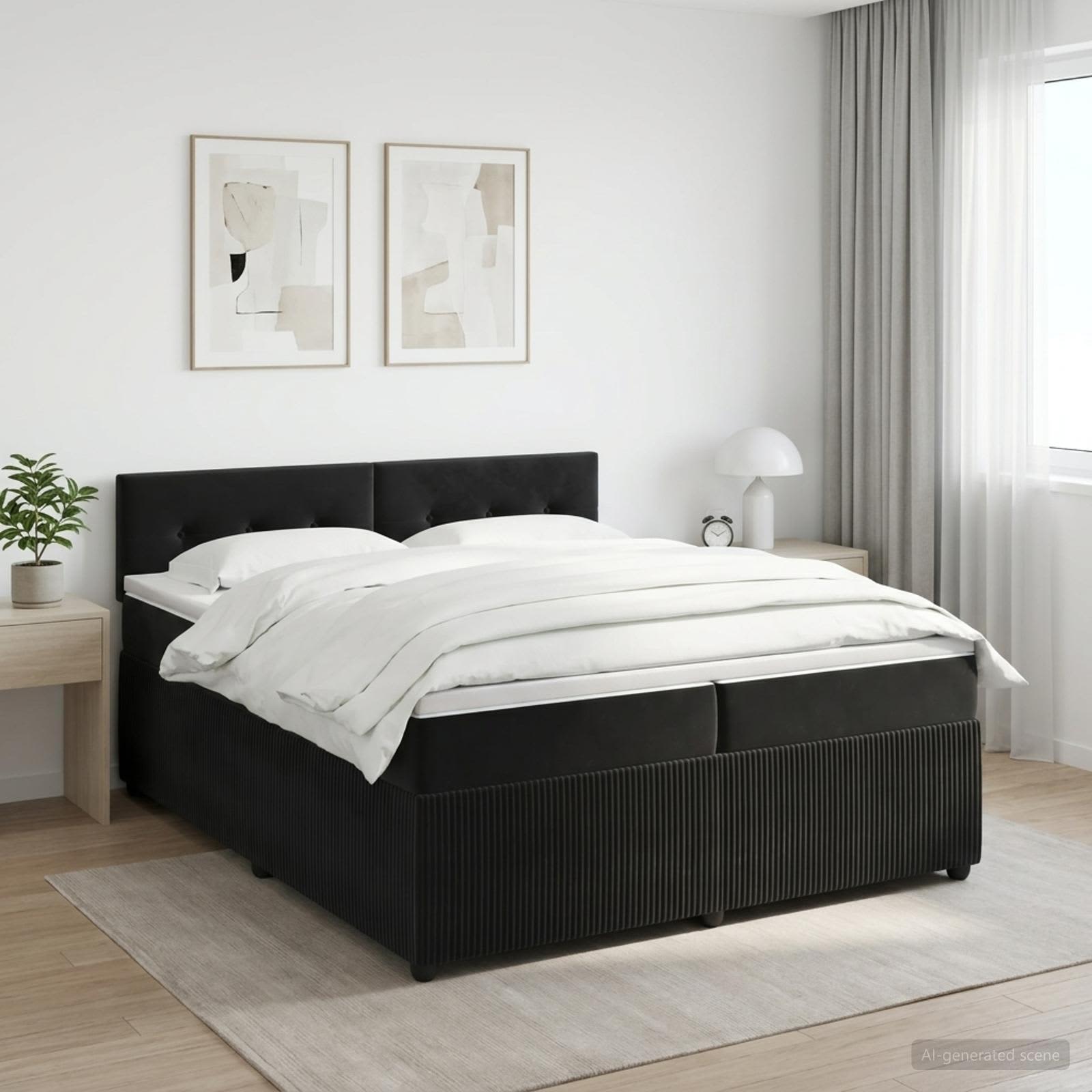 vidaXL Łóżko kontynentalne z materacem Czarny 200 x 200 cm Welur