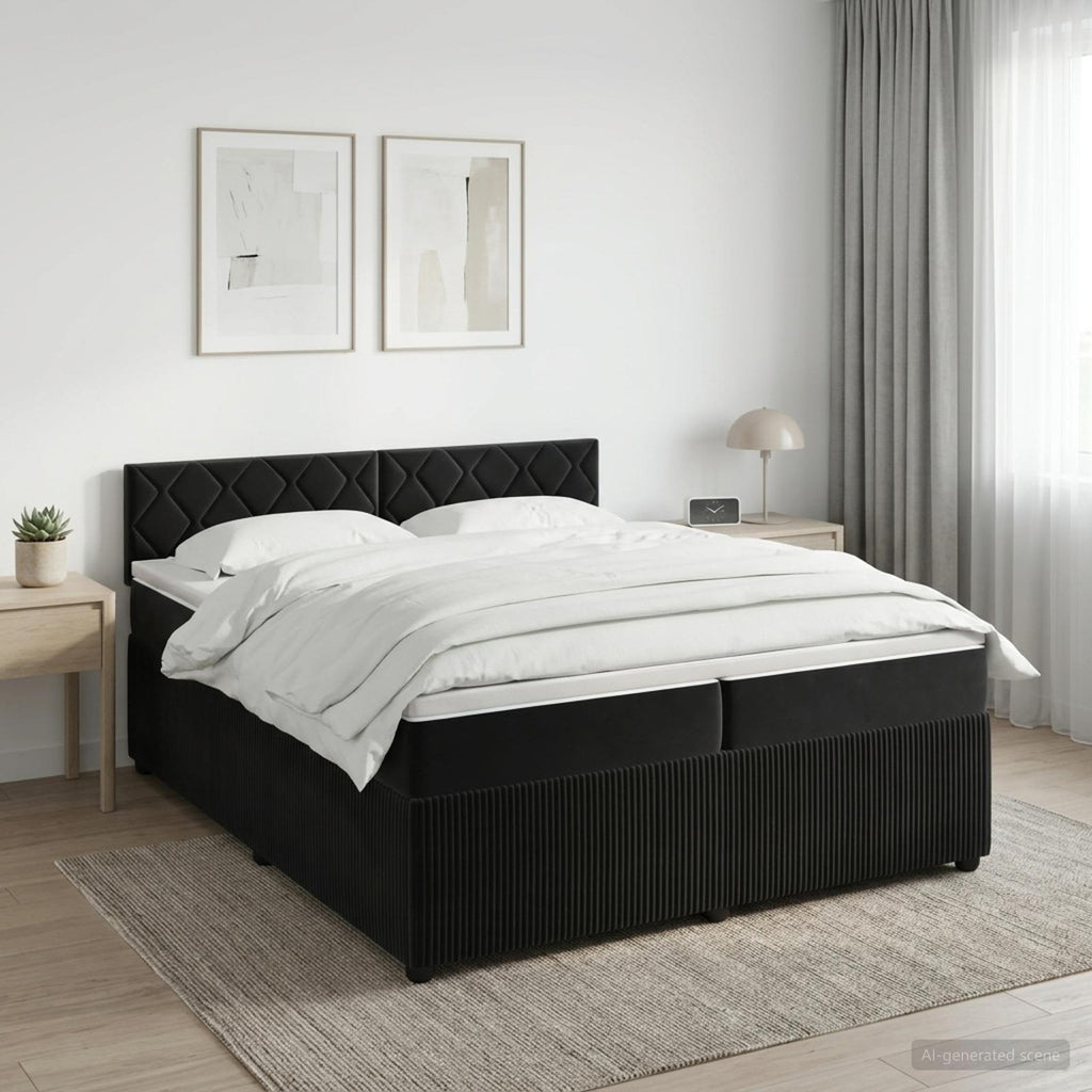vidaXL Łóżko kontynentalne z materacem Czarny 200 x 200 cm Welur