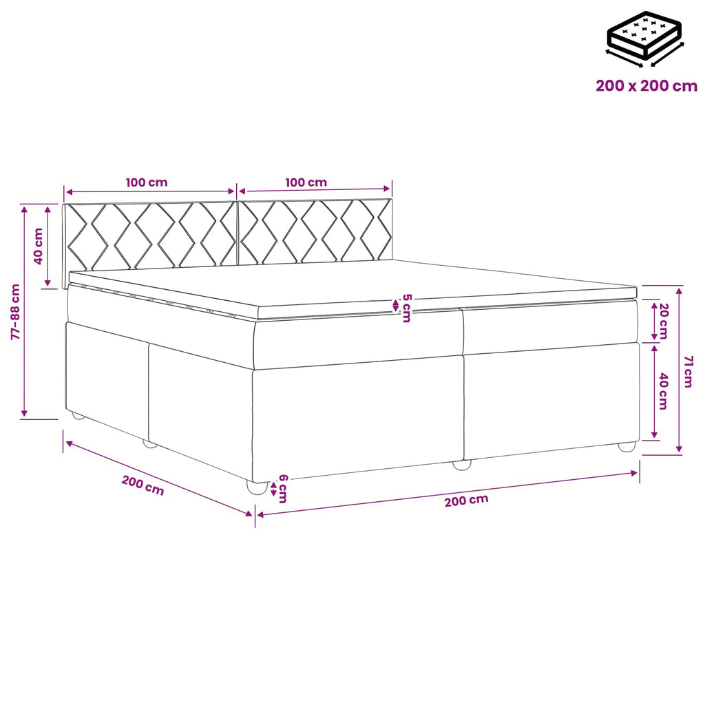 vidaXL Łóżko kontynentalne z materacem Czarny 200 x 200 cm Welur