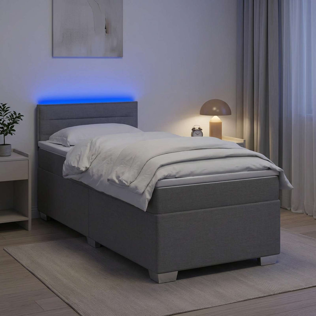 vidaXL Łóżko Box Spring z materacem i LED jasnoszary Pojedynczy