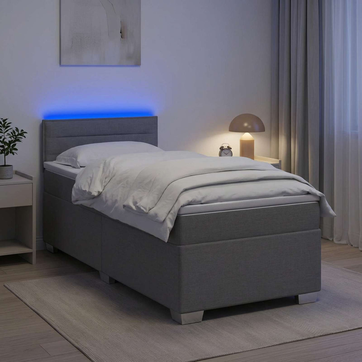 vidaXL Łóżko Box Spring z materacem i LED jasnoszary 90 x 190 cm