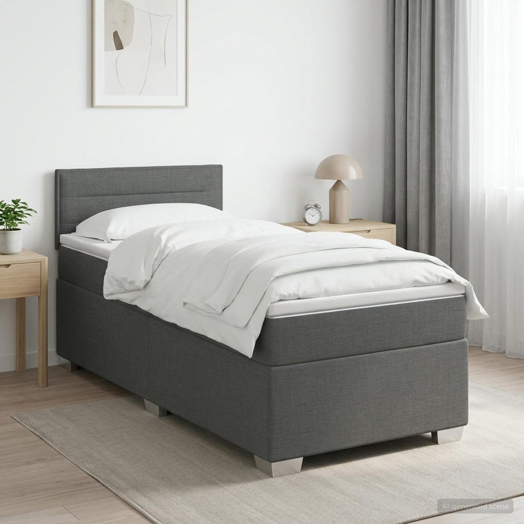 vidaXL Łóżko Box Spring z materacem i LED ciemnoszary Pojedynczy