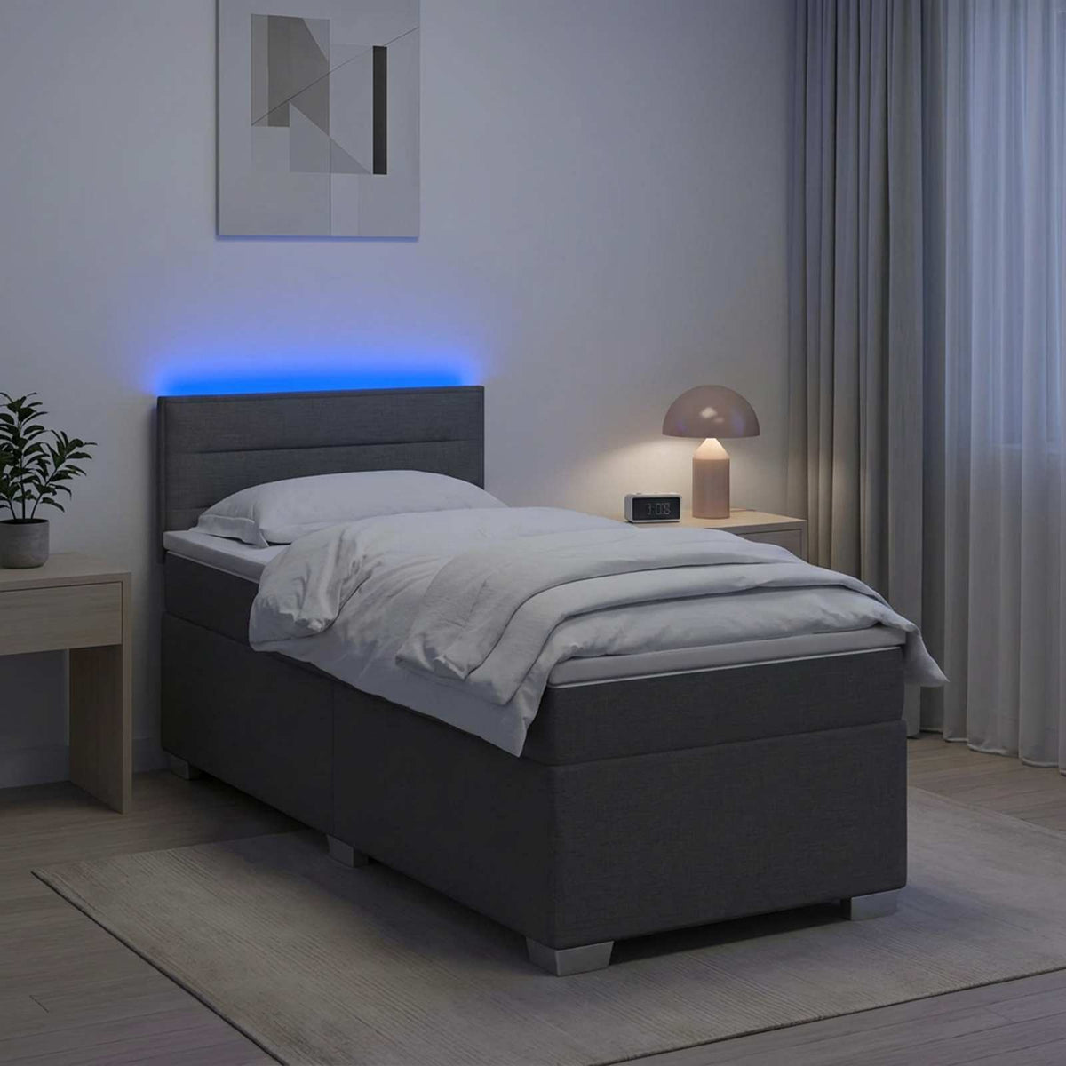 vidaXL Łóżko Box Spring z materacem i LED ciemnoszary 90 x 190 cm