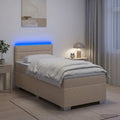 vidaXL Łóżko Box Spring z materacem i LED kremowy 90 x 200 cm tkanina