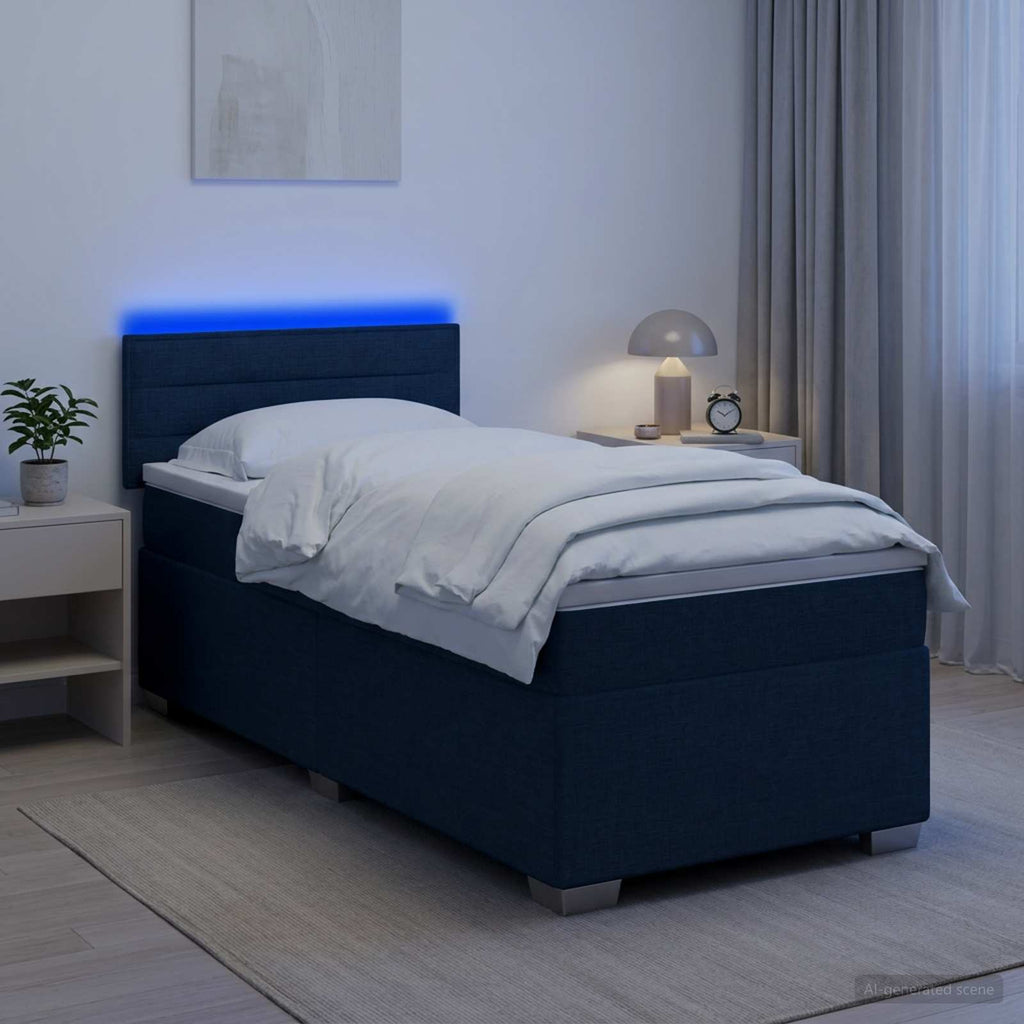 vidaXL Łóżko Box Spring z materacem i LED niebieski 90 x 200 cm