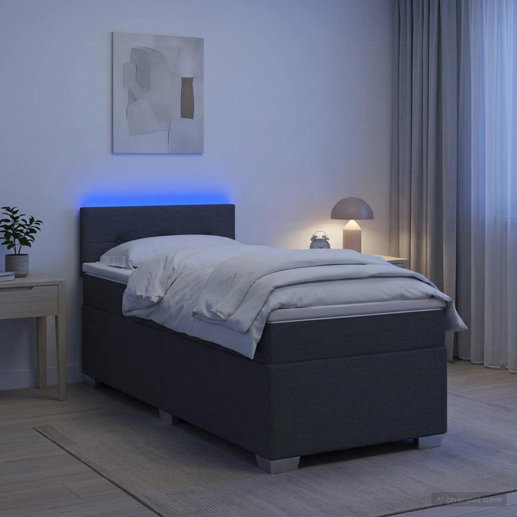 vidaXL Łóżko Box Spring z materacem i LED ciemnoszary 100 x 200 cm