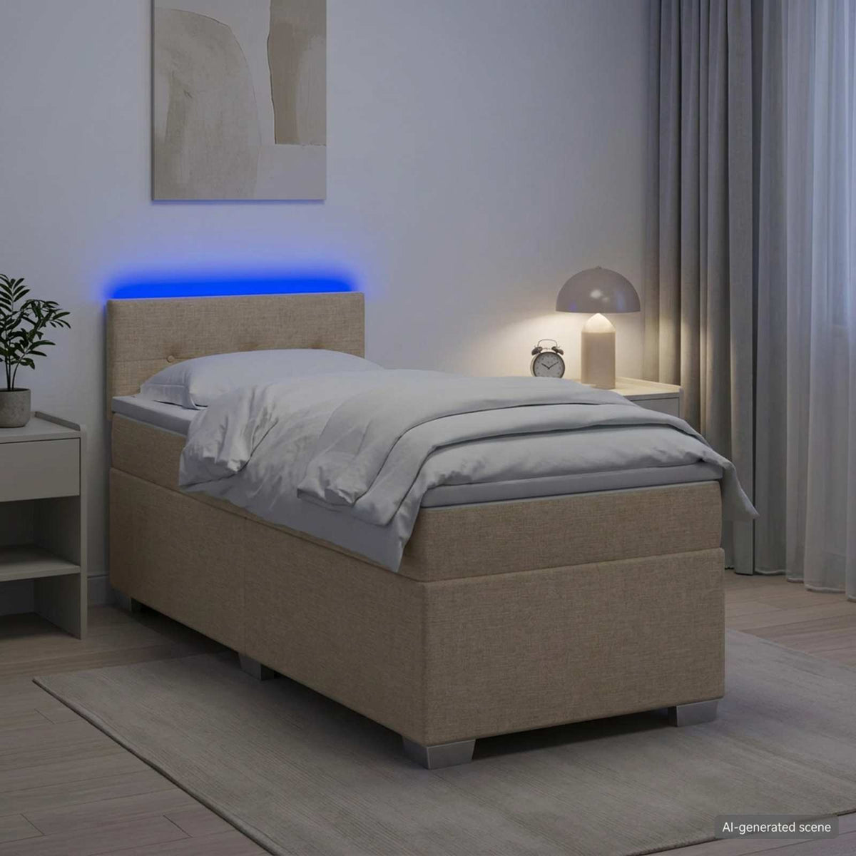 vidaXL Łóżko Box Spring z materacem i LED kremowy 100 x 200 cm tkanina