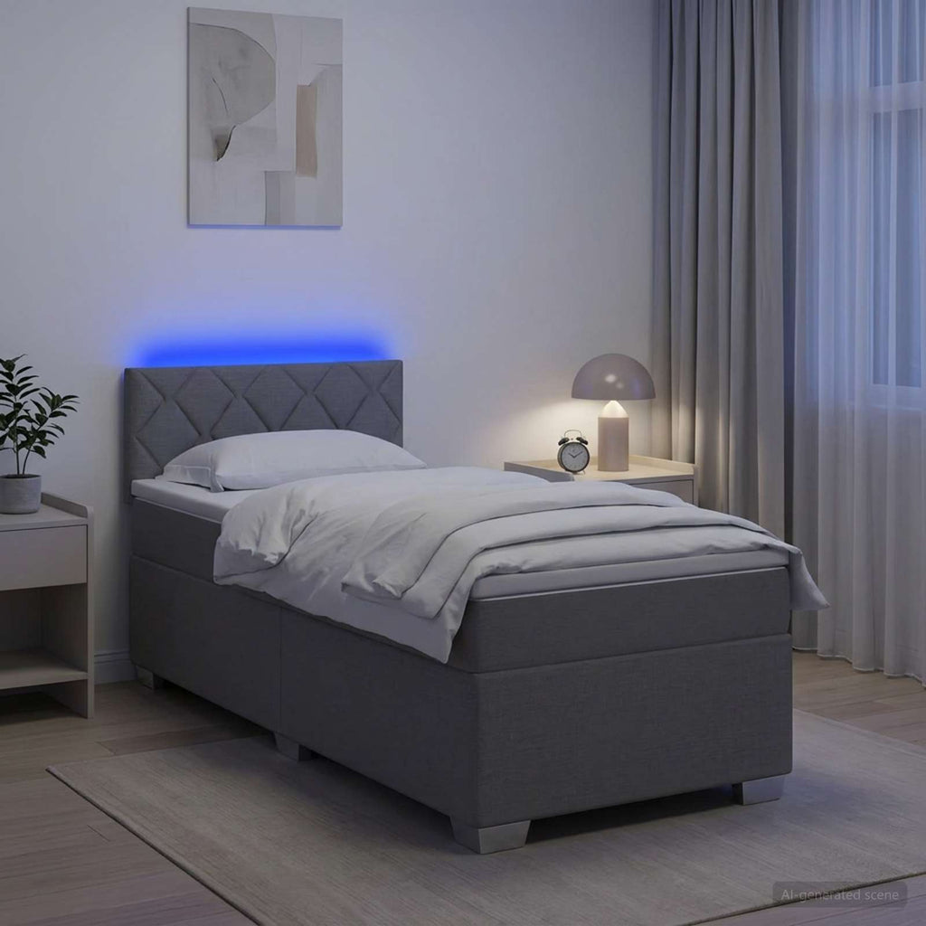 vidaXL Łóżko Box Spring z materacem i LED jasnoszary 100 x 200 cm