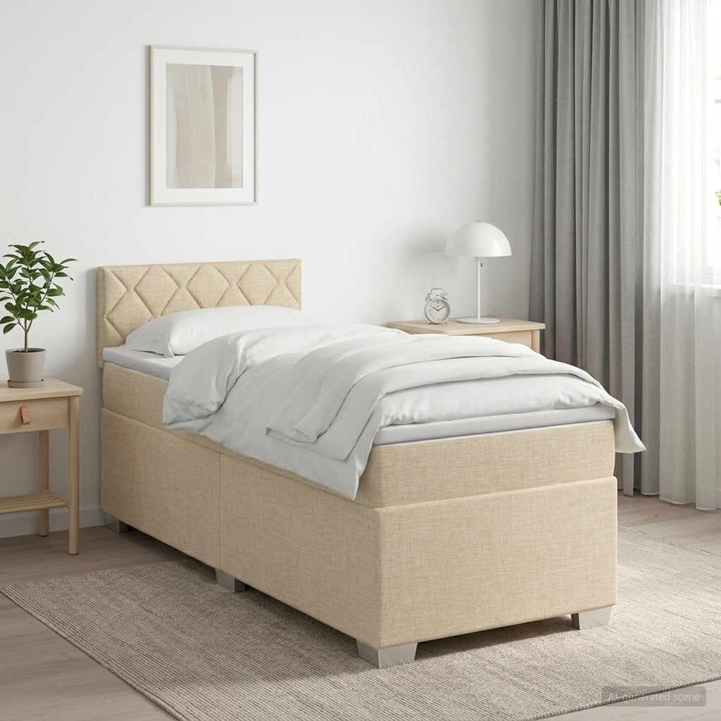 vidaXL Łóżko Box Spring z materacem i LED kremowy 100 x 200 cm tkanina