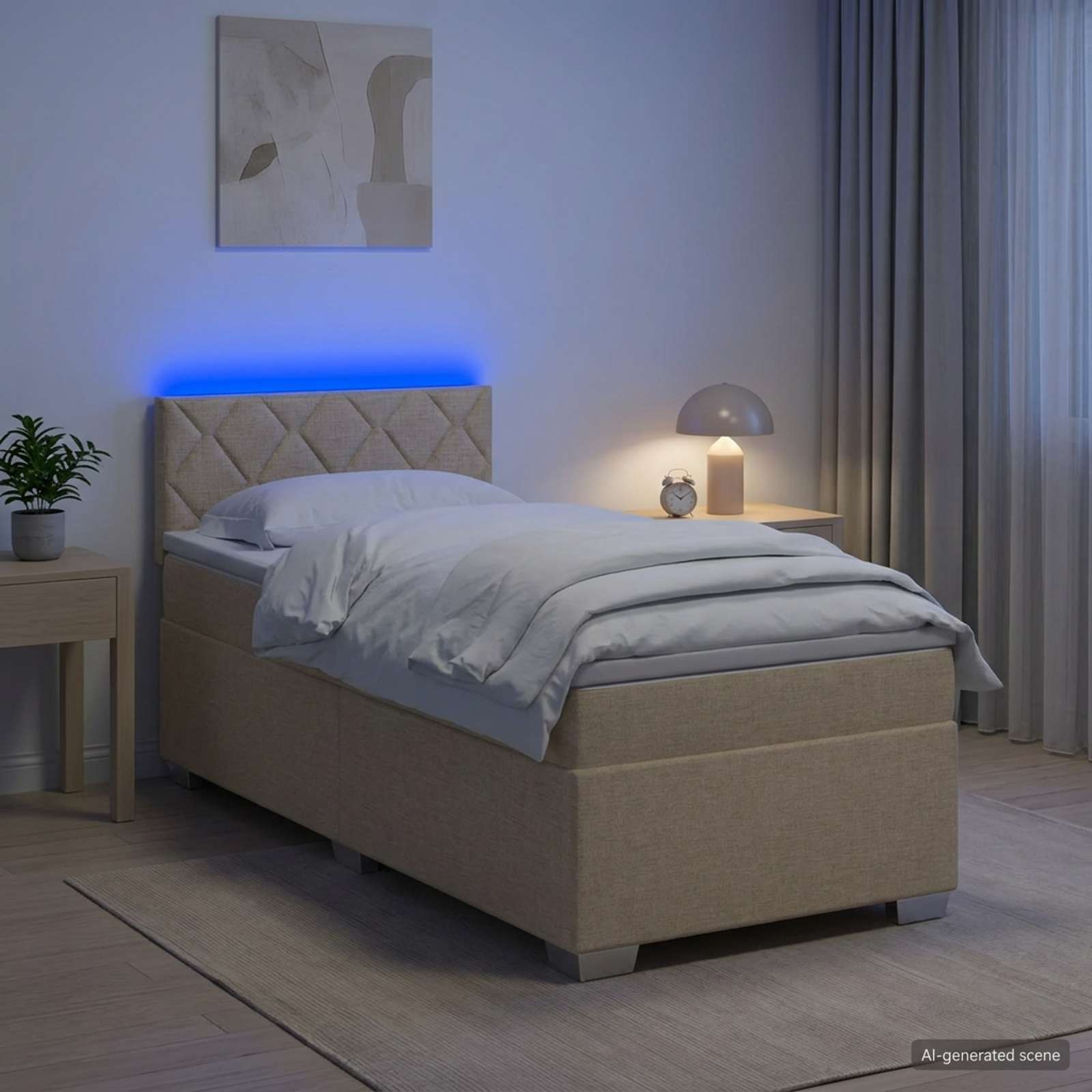 vidaXL Łóżko Box Spring z materacem i LED kremowy 100 x 200 cm tkanina