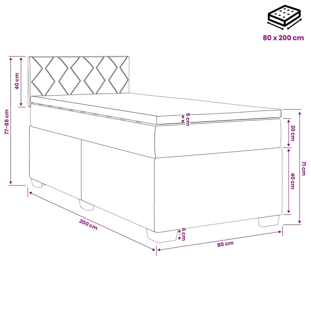 vidaXL Łóżko Box Spring z materacem i LED ciemnoszary 90 x 200 cm