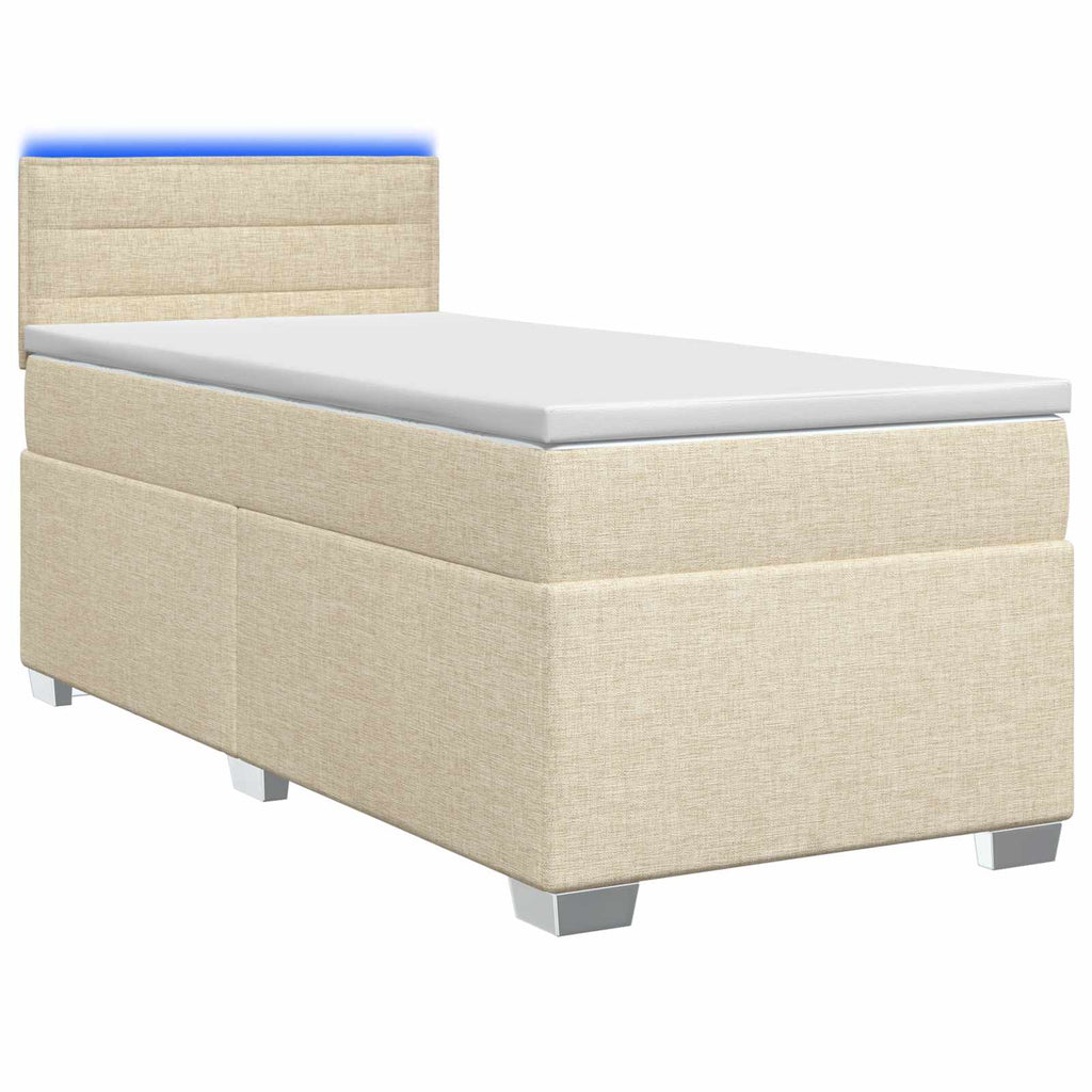 vidaXL Łóżko Box Spring z materacem i LED kremowy 100 x 200 cm tkanina
