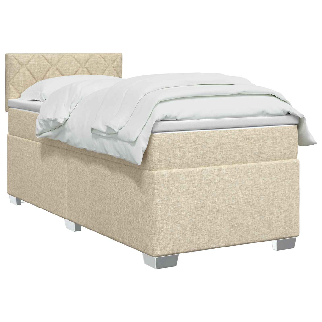 vidaXL Łóżko Box Spring z materacem i LED kremowy 100 x 200 cm tkanina